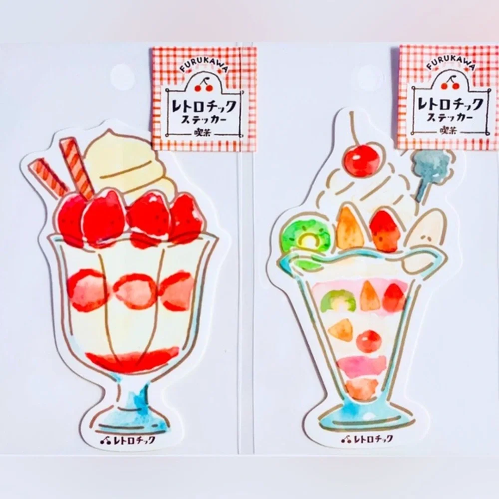 Japanese Dessert Cafe Sticker Decal Set, Strawberry Shortcake & Fruit Parfait